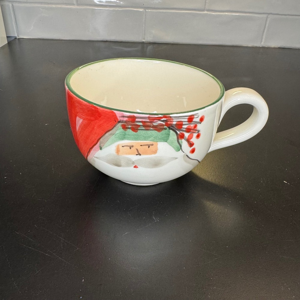 Vietri Santa Claus Mug Large Cream Red Green Hand Painted Italy Holiday I-4